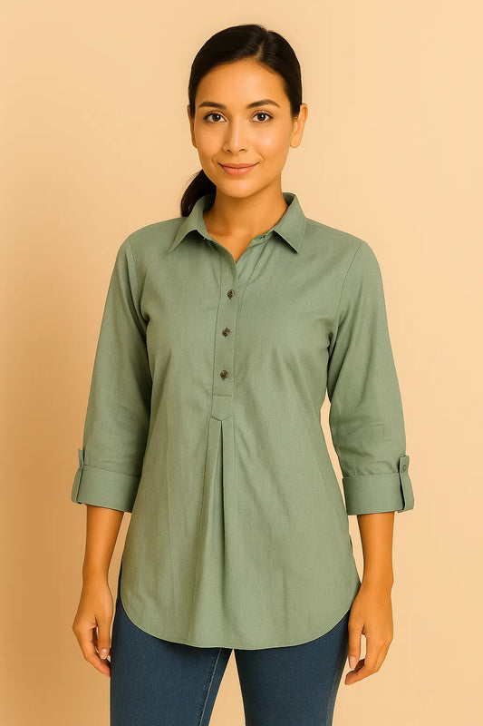 LOHZY Grey Khadi Cotton Shirt – Casual Tunic for Women